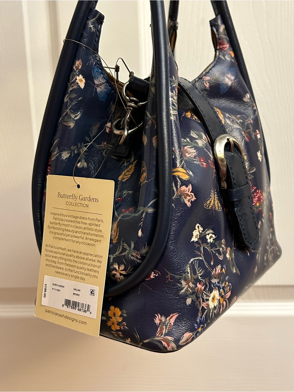 Patricia Nash Navy Floral Shoulder Bag with Buckle Detail - Picture 2 of 16